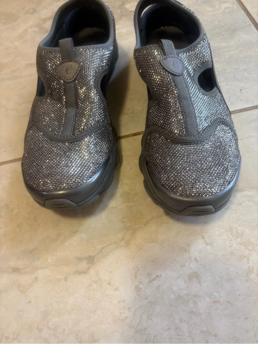 Easy Spirit Rayfield Silver Glitter Slip On Mule Athleisure Clog Comfort